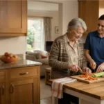 caregiver assisting client with cooking