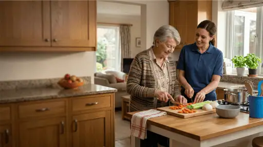caregiver assisting client with cooking
