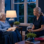 caregiver attentively watching woman